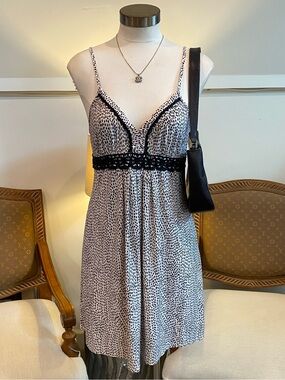 Studio Donatella Black & White Polka Dot Dalmation Lace-Trim Mini Slip Dress, M